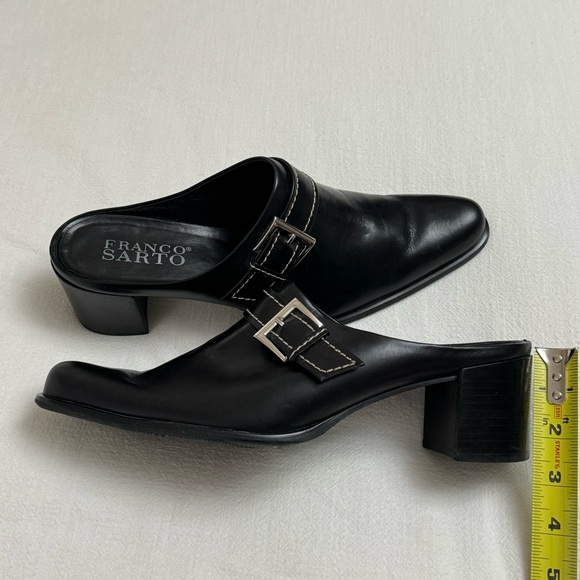 Franco Sarto Black Leather Slip On Mules Size 9.5 Crossover Buckle Classic Boho - Picture 5 of 12